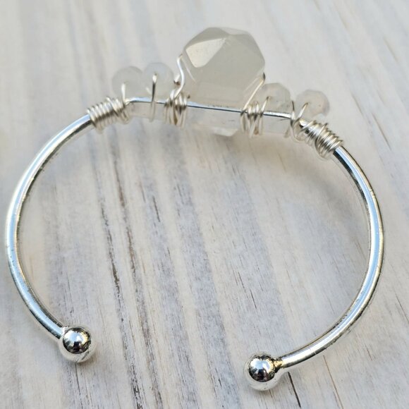 Moonstone Wire Wrap Cuff – 925 Silver Over Copper – Intuition & Balance Talisman - Picture 8 of 11